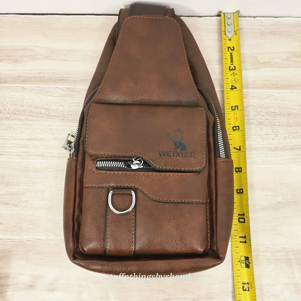 WEIXIER Brown Size Unisex / Men's Faux Leather Messenger Bag Adjustable Straps